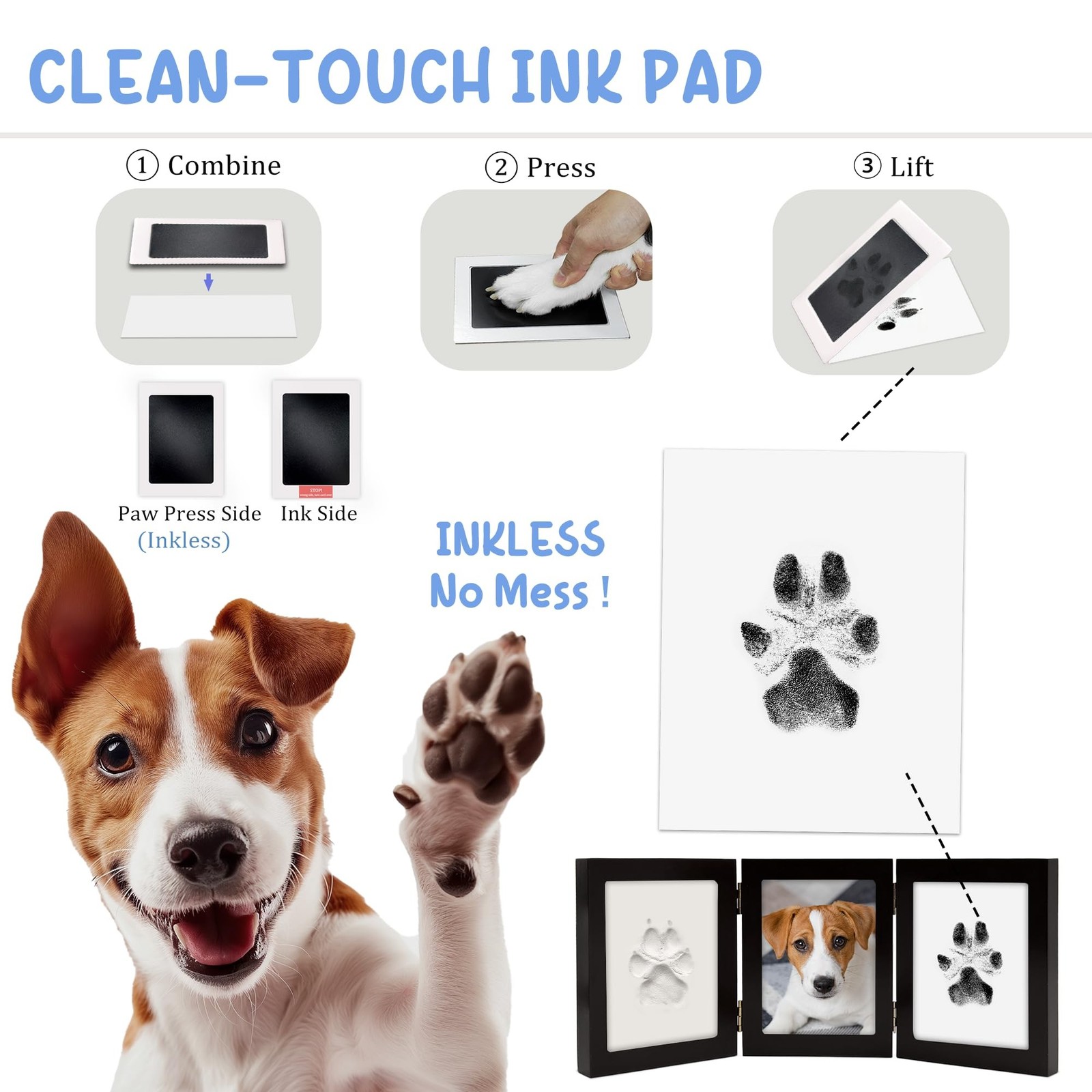 MYPAWLETS Ink&Clay Paw Print Kit Keepsake,Inkless Ink Pad & Soft Clay for Dog…