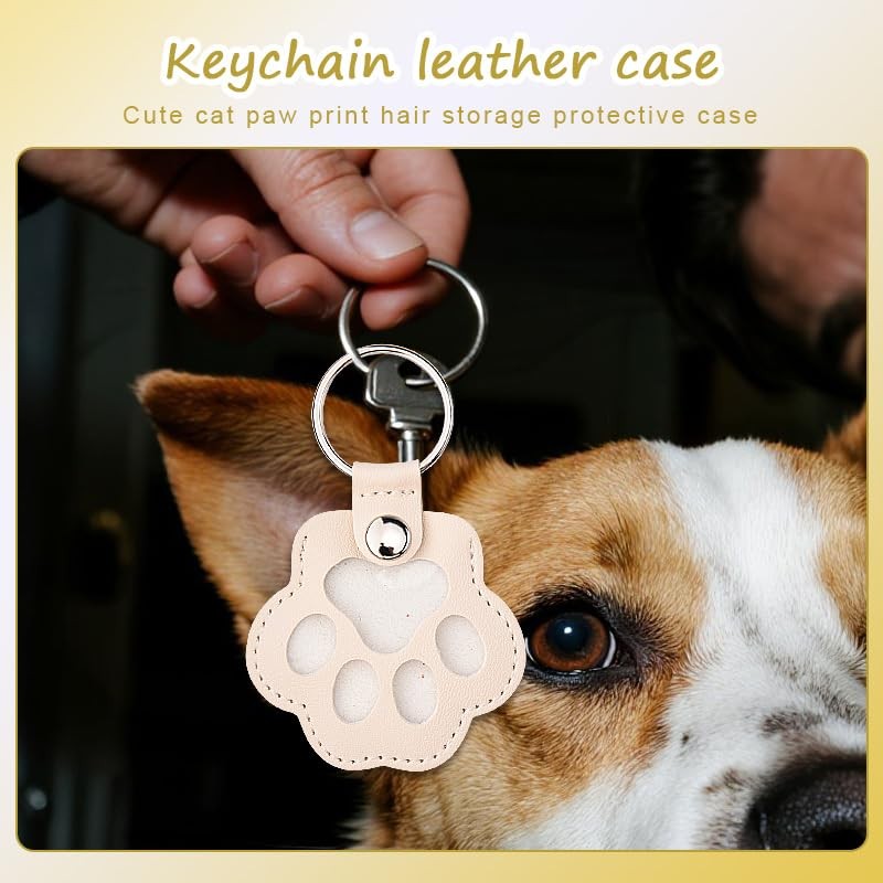 Pet Hair Keychain for Pet Lovers Paw Print Hair Holder Keepsake Storage Key C…