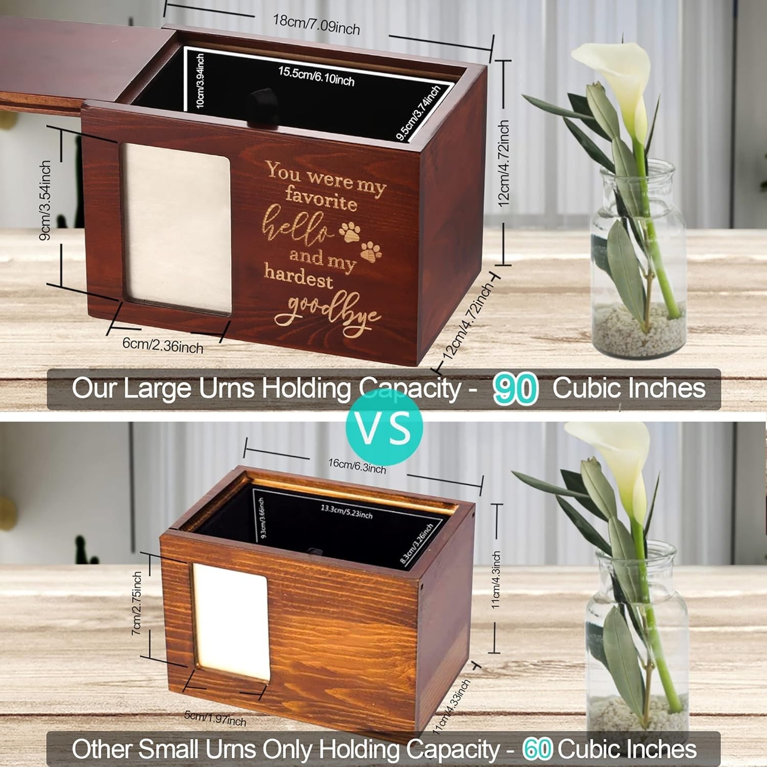 Memorial Urn for Dogs or Cats, Large Pinewood Design with Keepsake Compartment