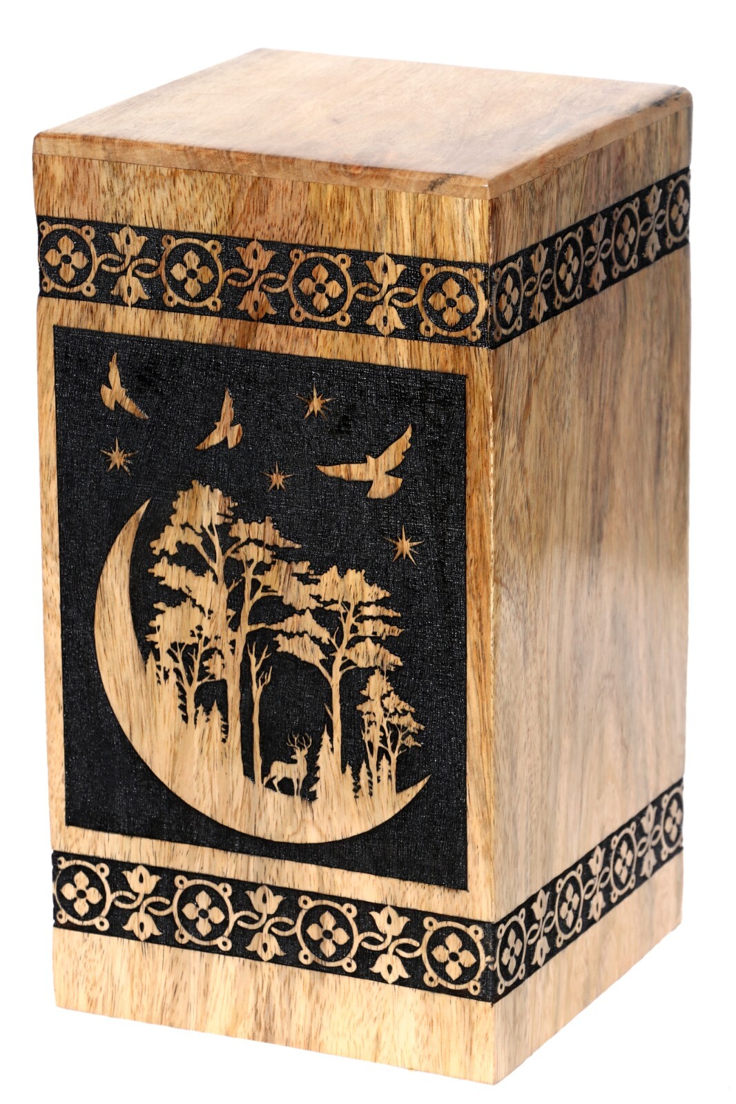 Moon Print Human Ashes Adult Male Female, Wooden Urns Box Mango Wood Urns