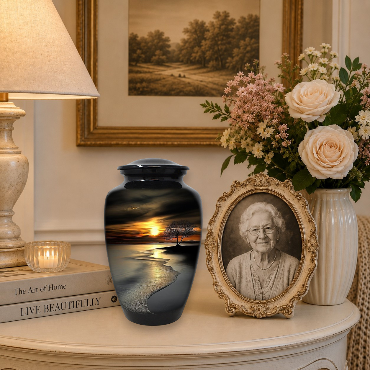 Large Cremation Urn for Human Ashes – Peaceful Beach Adult Memorial Funeral Urns