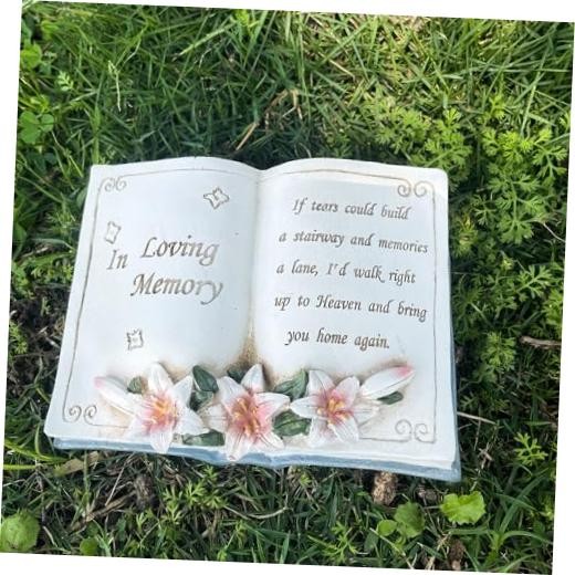 Resin Memorial Book, Book-Shaped Garden Stone, Outdoor Decor, in Loving Memory