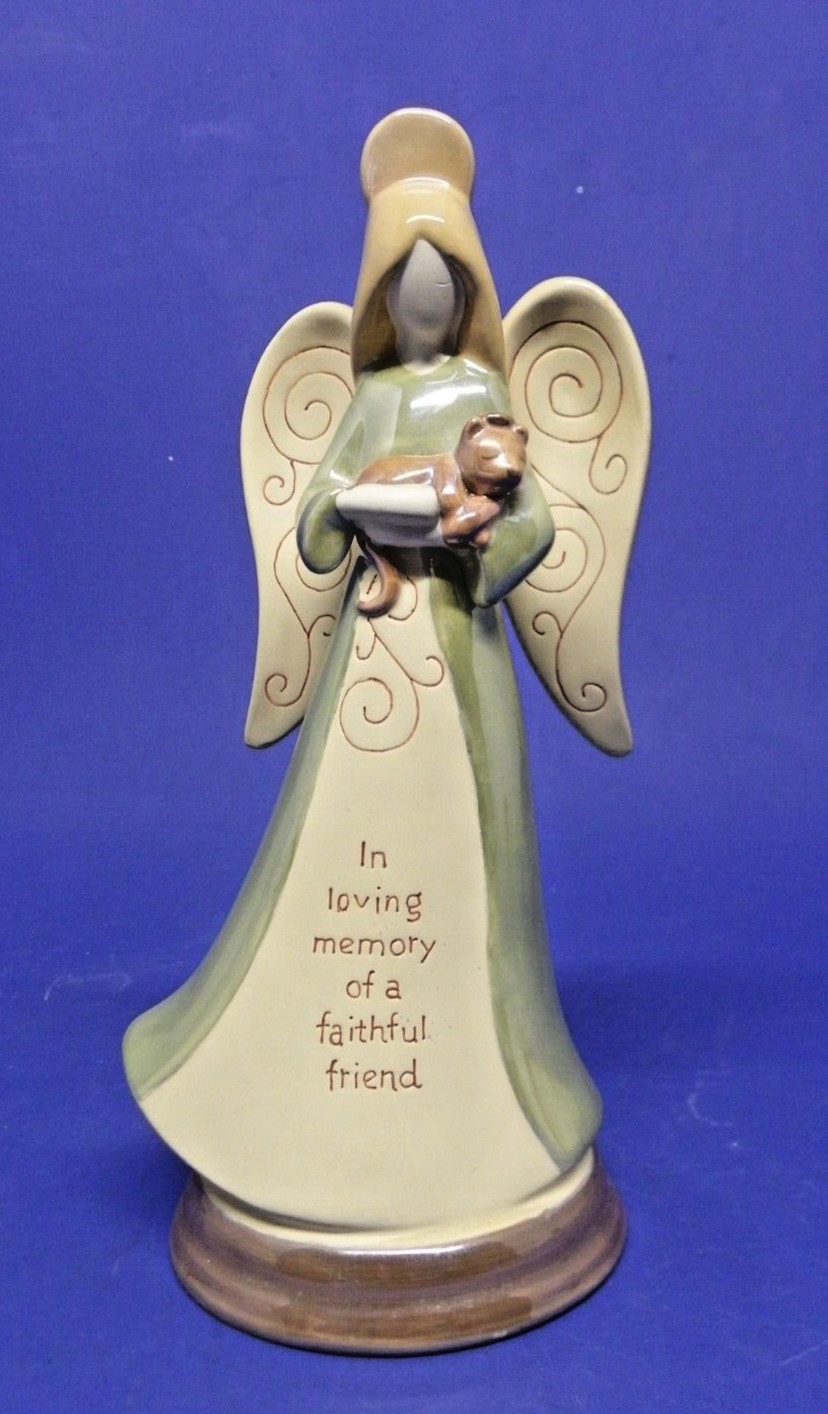 Pet Cat Memorial Angel Figurine “In Loving Memory Of A Faithful Friend” 9.5″