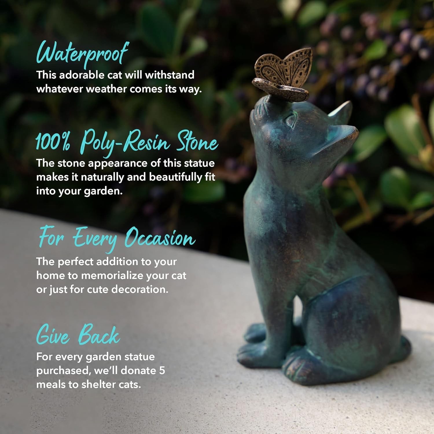 iHeartCats Cat Memorial Figurine with Butterfly – Cat Statue Pet Memorial Gifts