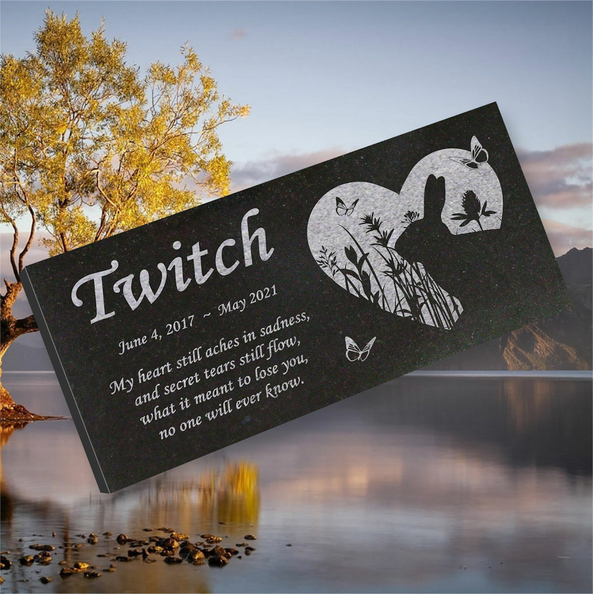 Personalized Pet Rabbit Memorial – Granite Pet Memorial – 6×12 – Twitch