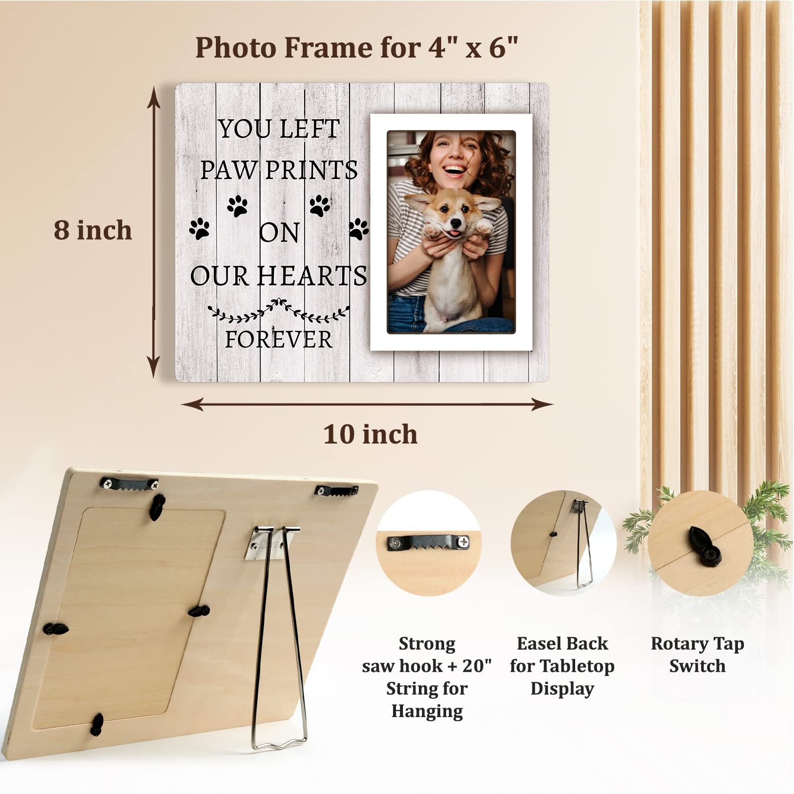 Dog Memorial Picture Frame 4×6 Pet Remembrance Sympathy Gift With Paw Prints