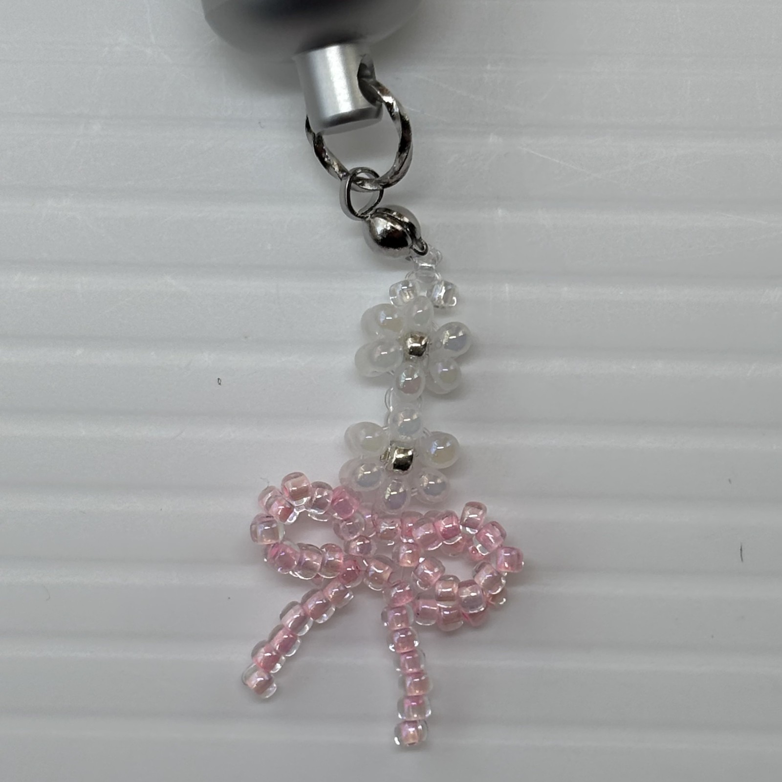 Cremation Ashes Keychain – Cremation Keepsake(white flowers and pink ribbon)