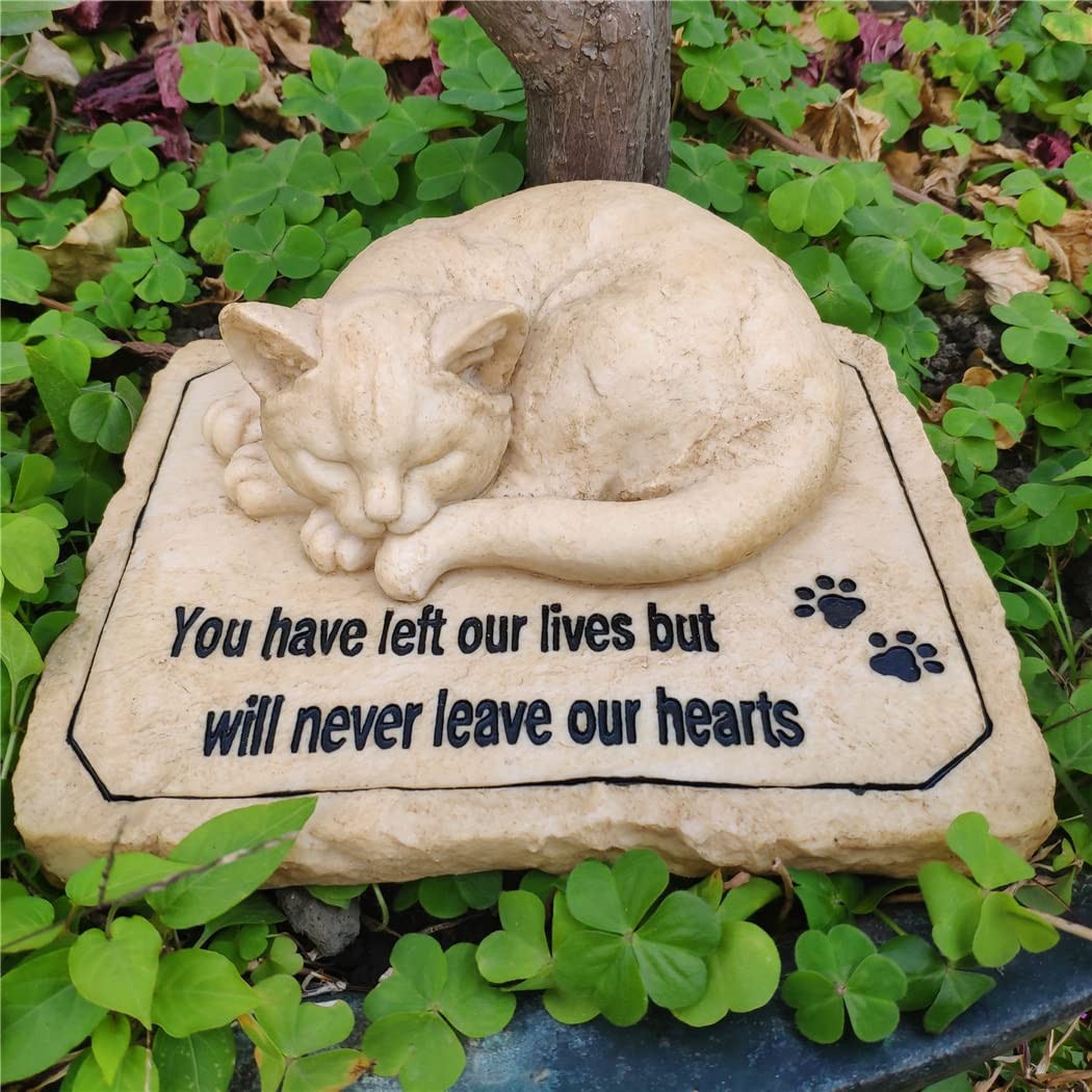 Cat Memorial Stones Grave Markers with A Sleeping Cat Statue on The Top – Cat…