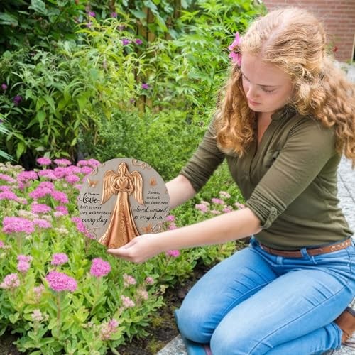 Bronze Angel Memorial Garden Stone with Plaque Stand and Sympathy Card,