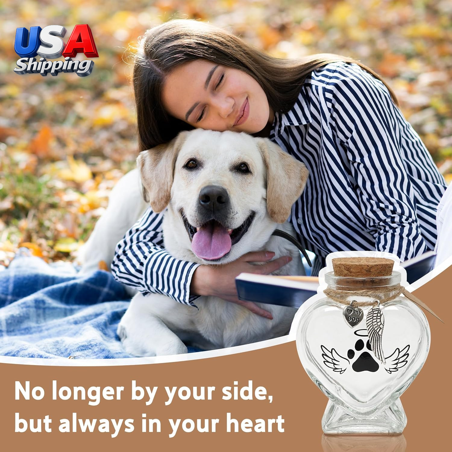 Pet Memorial Gift for Loss of Dog or Cat, Heart Shape Glass Jar & Bottle for Fu