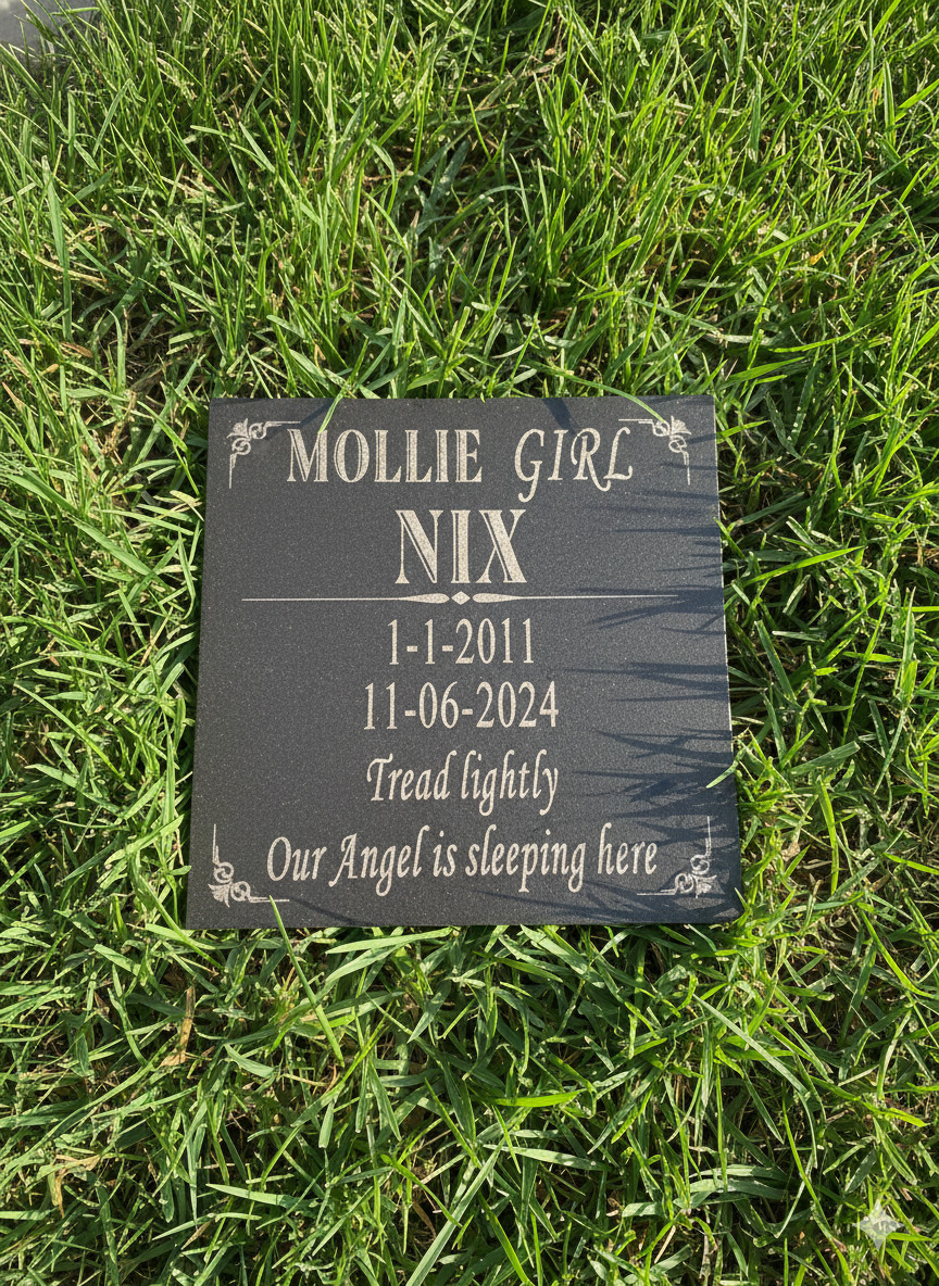 Custom Engraved Black Granite Memorial Stone Plaque: 12″ x 12″x 0.40 inch