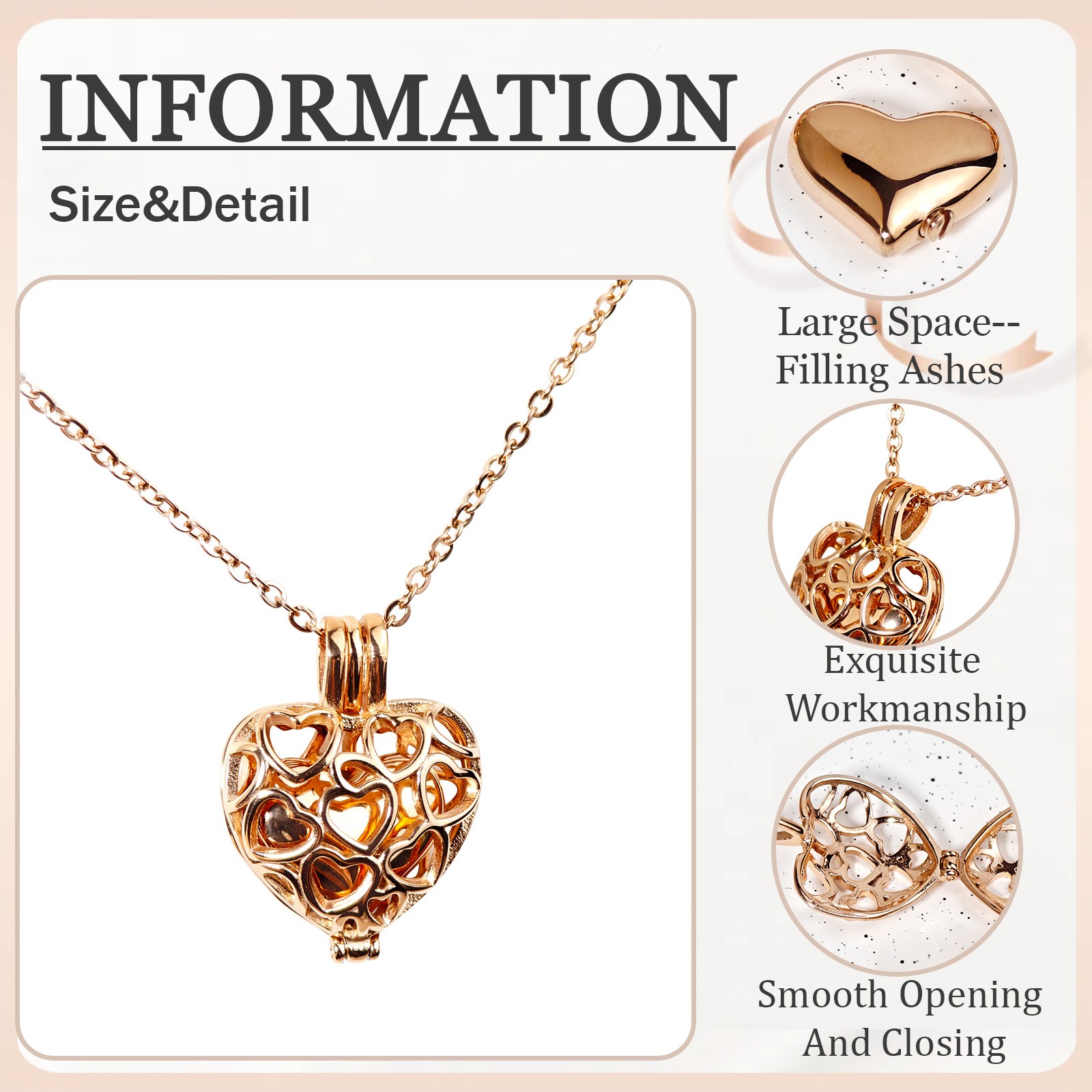 Paw Print Heart Rose Gold Pet Ashes Memorial Necklace with Box For Dog&Cat