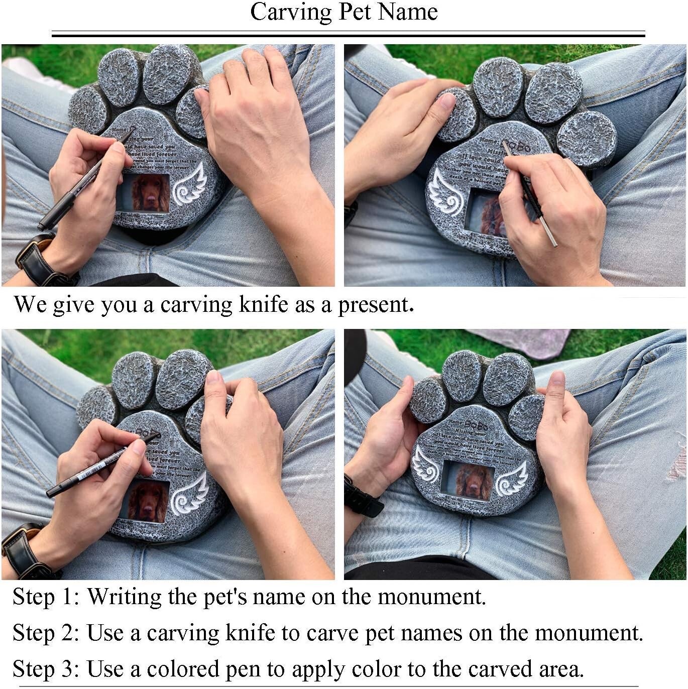 Dog Memorial Stone – Paw Print Pet Memorial Features a Photo Frame Pet Loss Gift