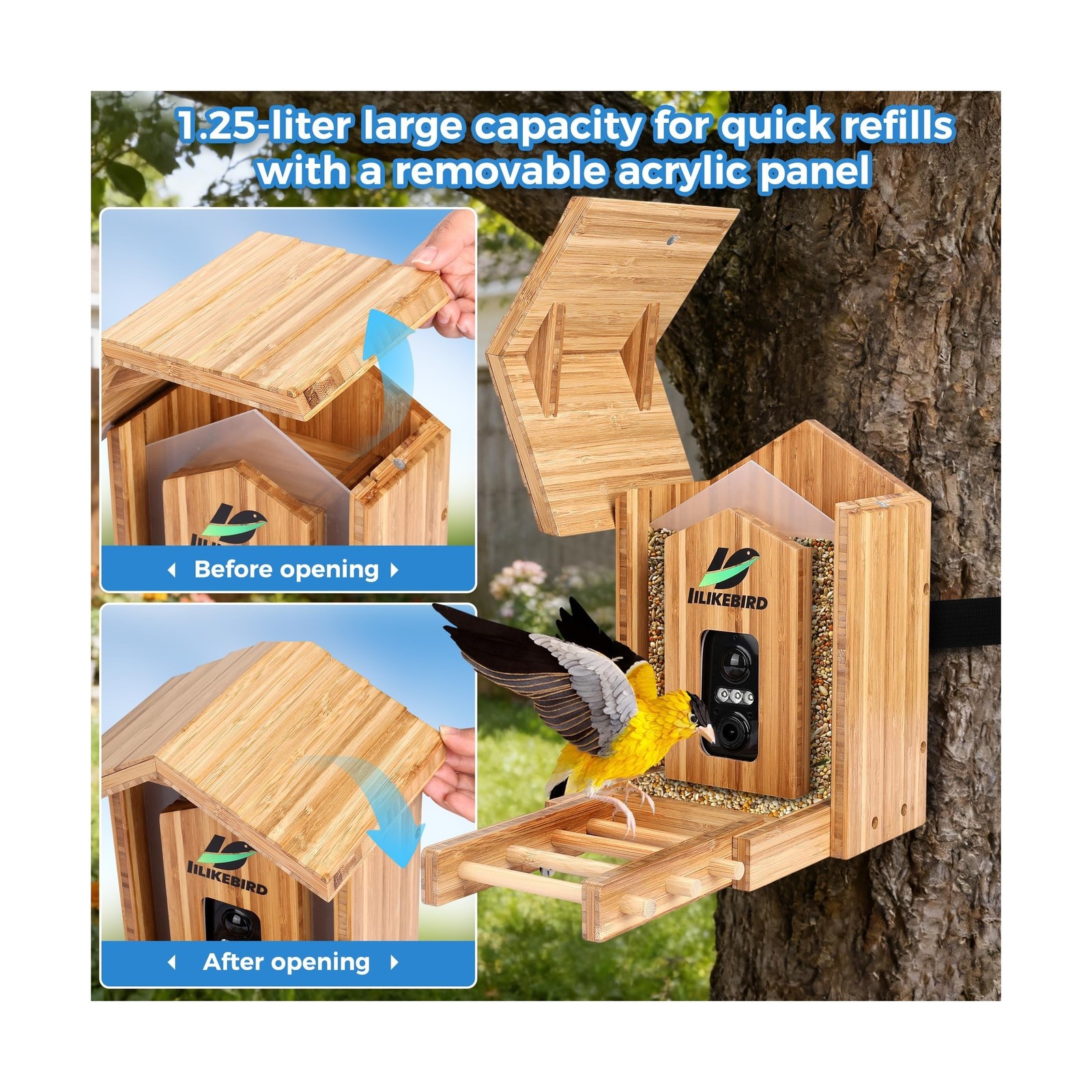 Bamboo Smart Bird Feeder with 4K Camera, AI Bird Identification 10000+ Specie…