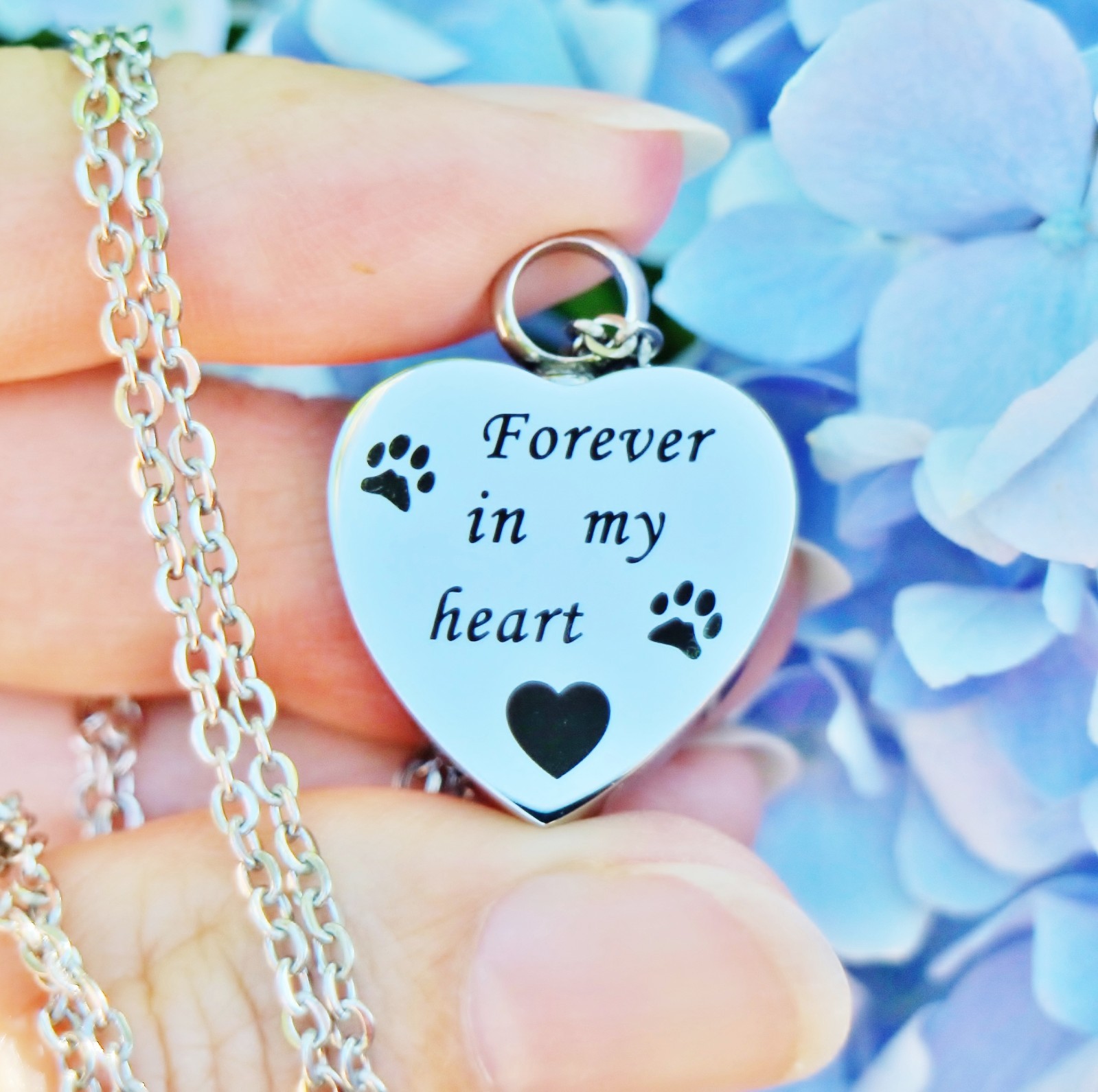 Pet Cremation Necklace Pendant Urn Paw Print Dog Cat Forever In My Heart Always