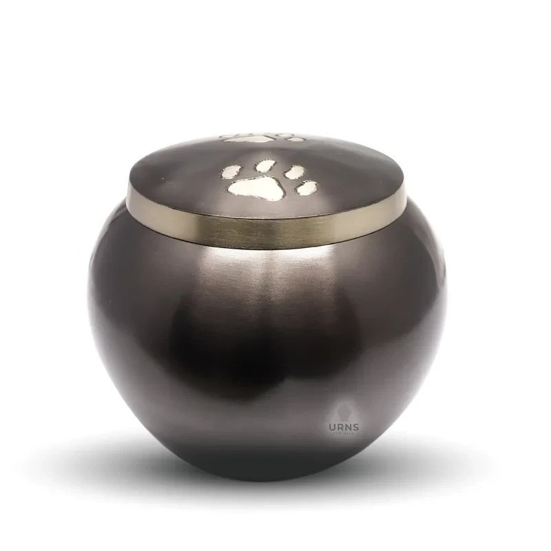 Charcoal Medium Brass Pet Memorial Urn with Paw Print – For Dog & Cat Ashes