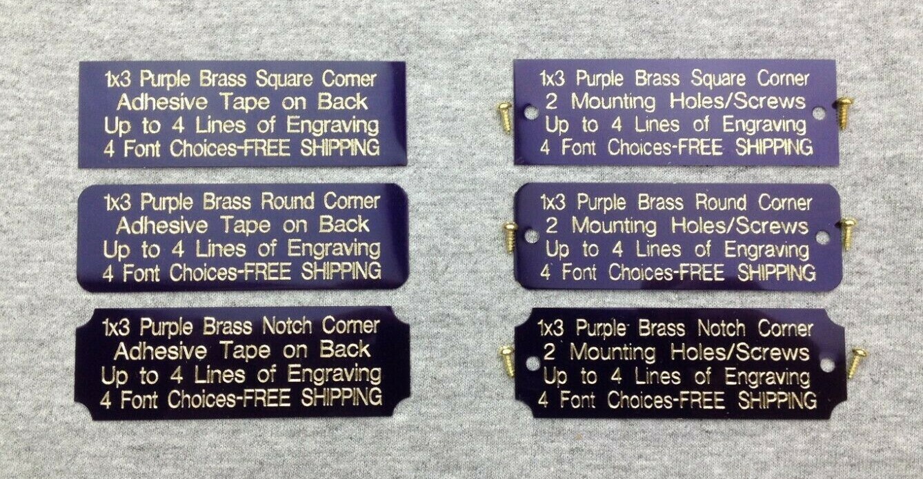 1×3 Custom Engraved Purple Brass Plate, Trophy, Taxidermy, Picture, Flag, Pet