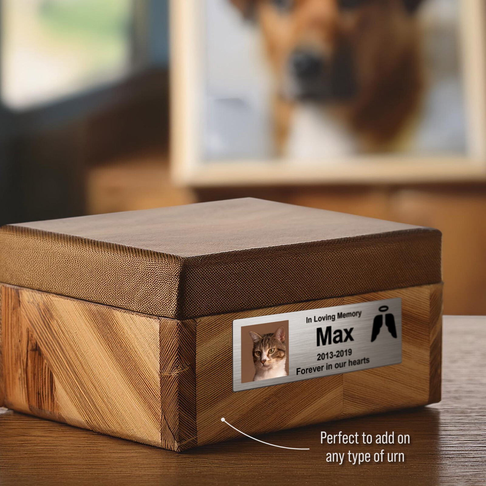 Custom Pet Memorial Urn Adhesive Metal Nameplate, Personalized Plaque for Dog