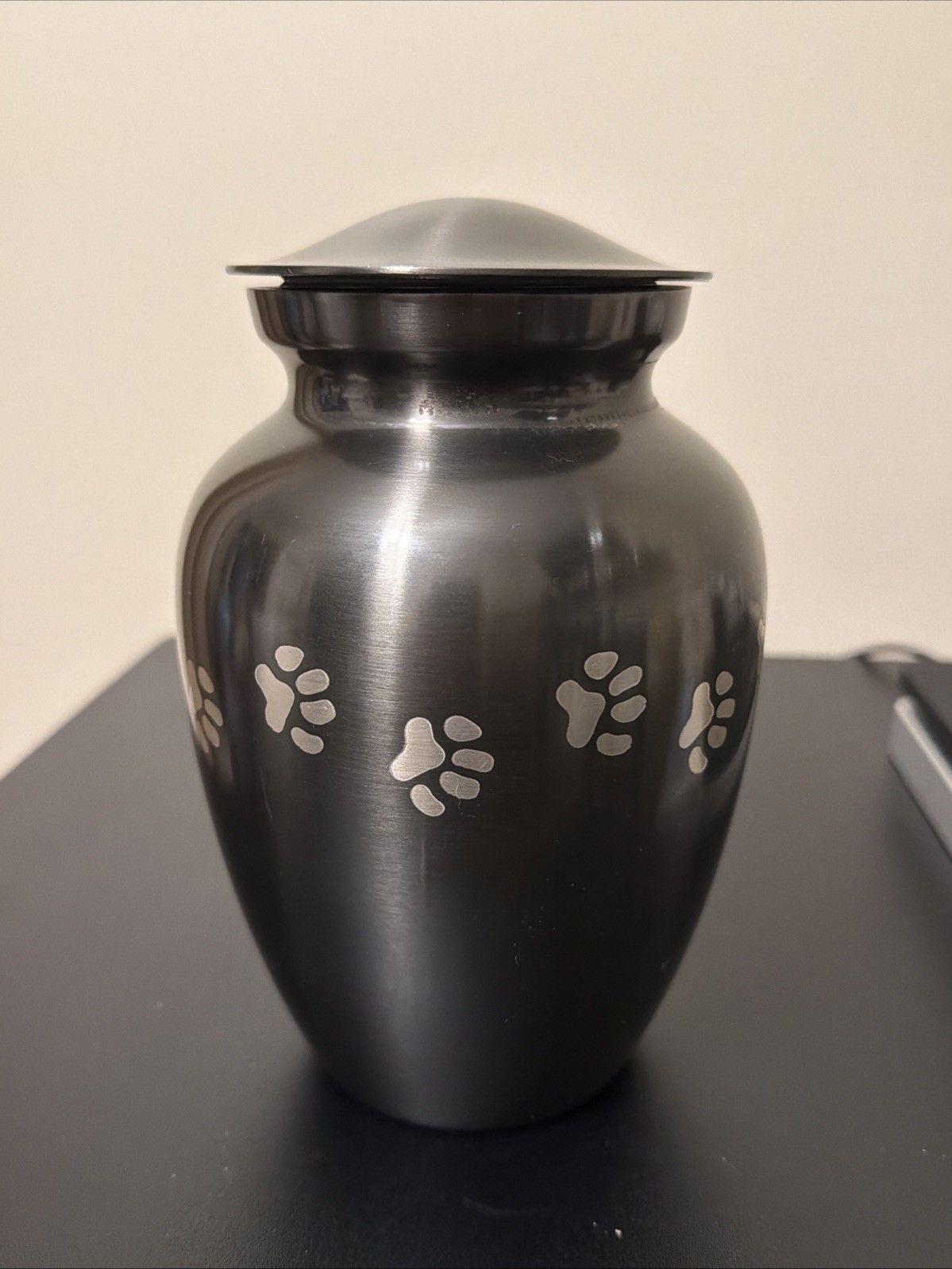 Classic Paws Slate Pet Urn. crafted from durable brass with slate gray finish