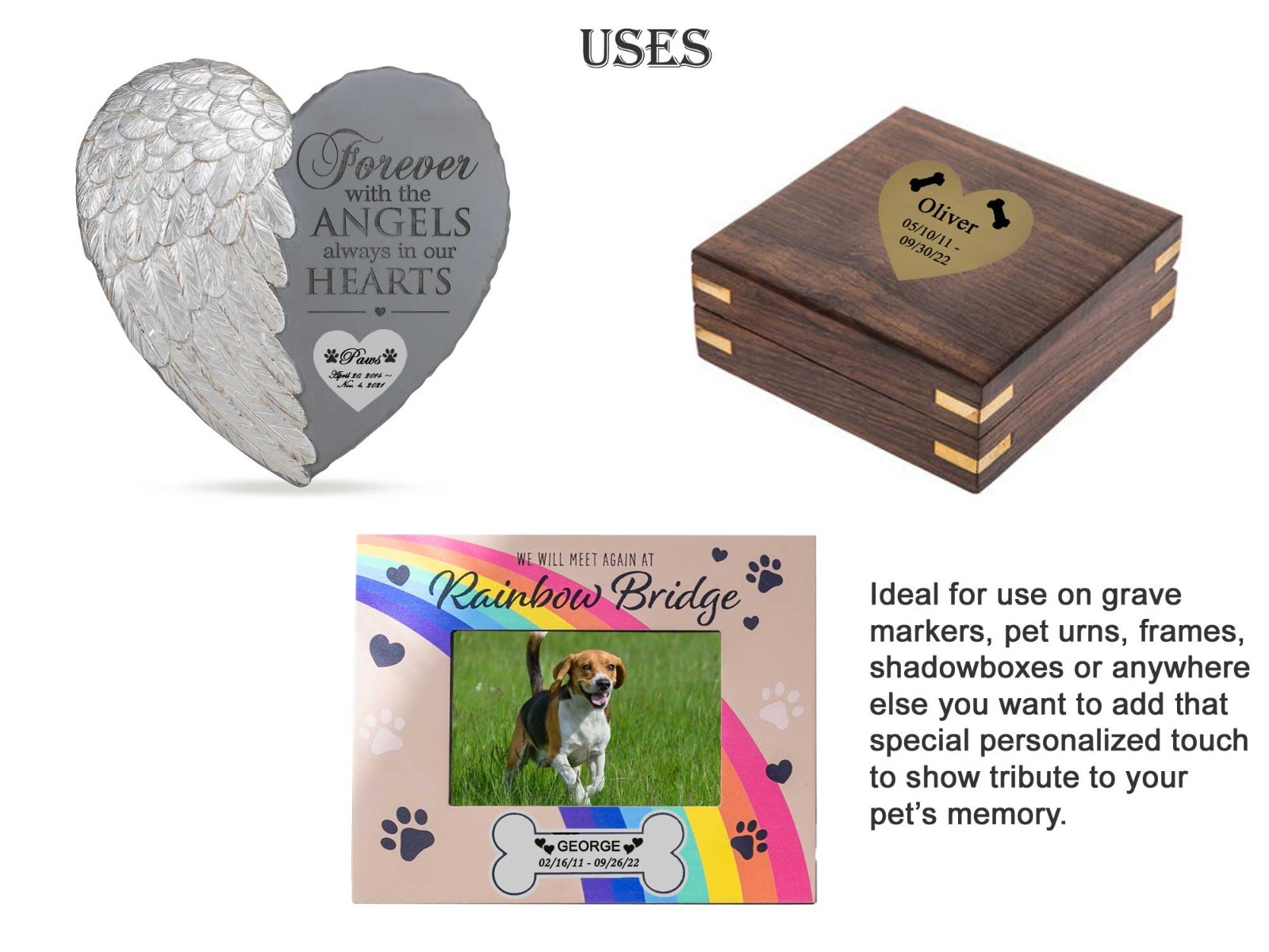 Pet Loss Memorial Engraved Heart or Bone Name Plate Dog Cat Any Pet