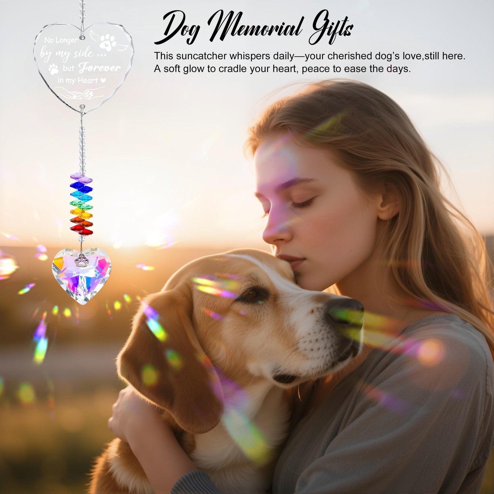 Dog Memorial Gifts for Loss of Dog,Crystal Suncatcher with Heart Prism and Pa…