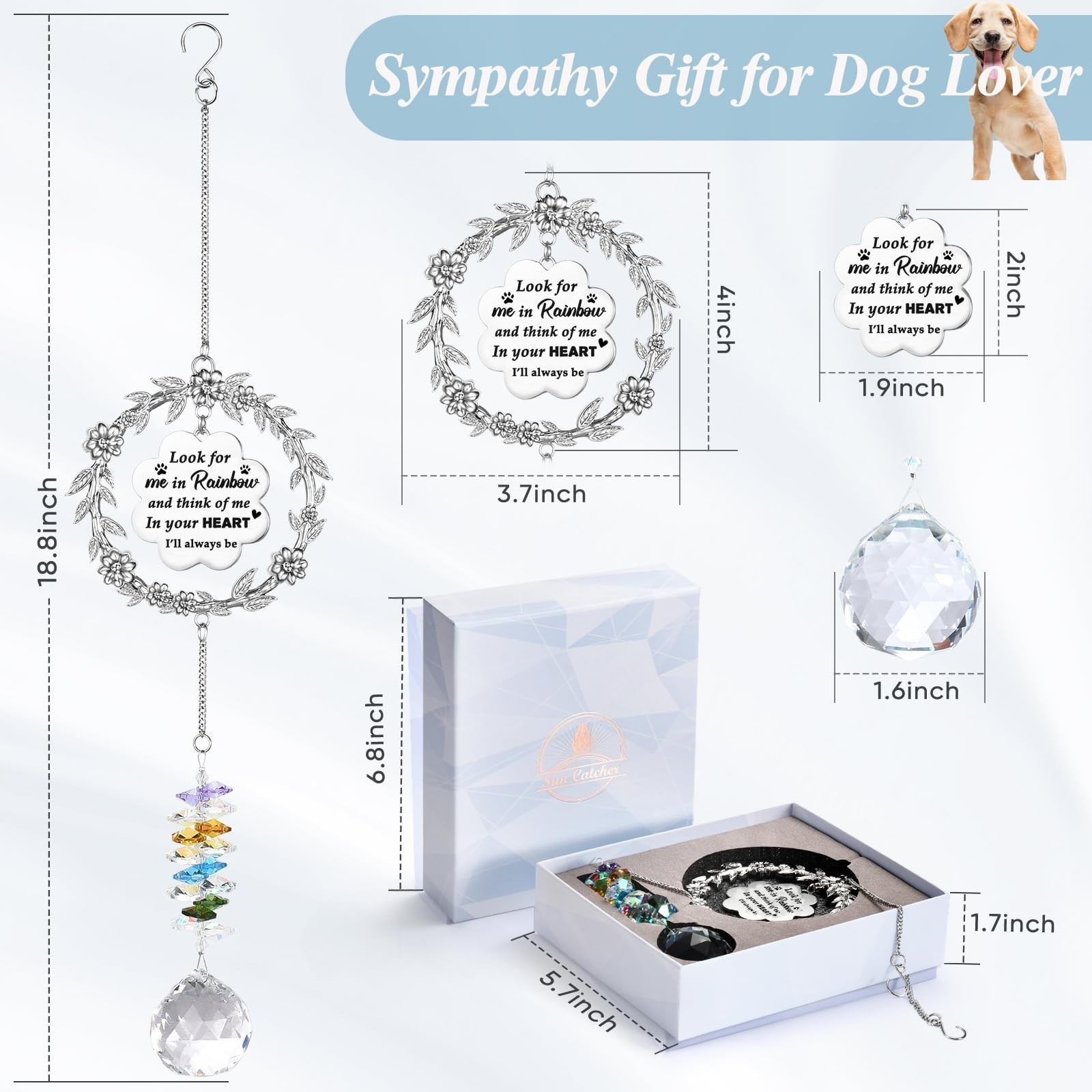 Dog Memorial Sun Catcher – Paw Print Sympathy Gift for Dog Lovers, Crystal Su…