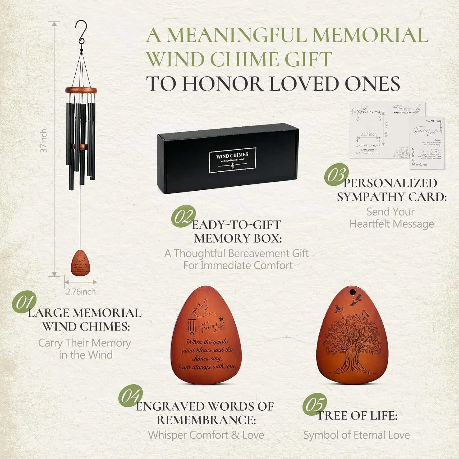 37″ Memorial Wind Chimes for Loss of Loved One – Sympathy & Bereavement Gift for