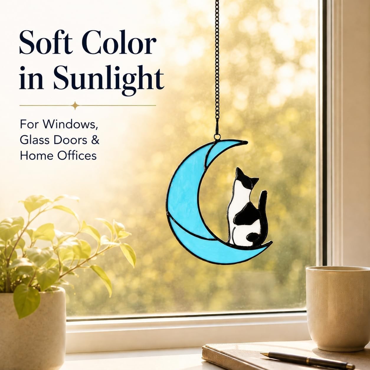 Memorial Stained Glass Tuxedo Cat Suncatcher – 5×6 in for Heartfelt Remembrance