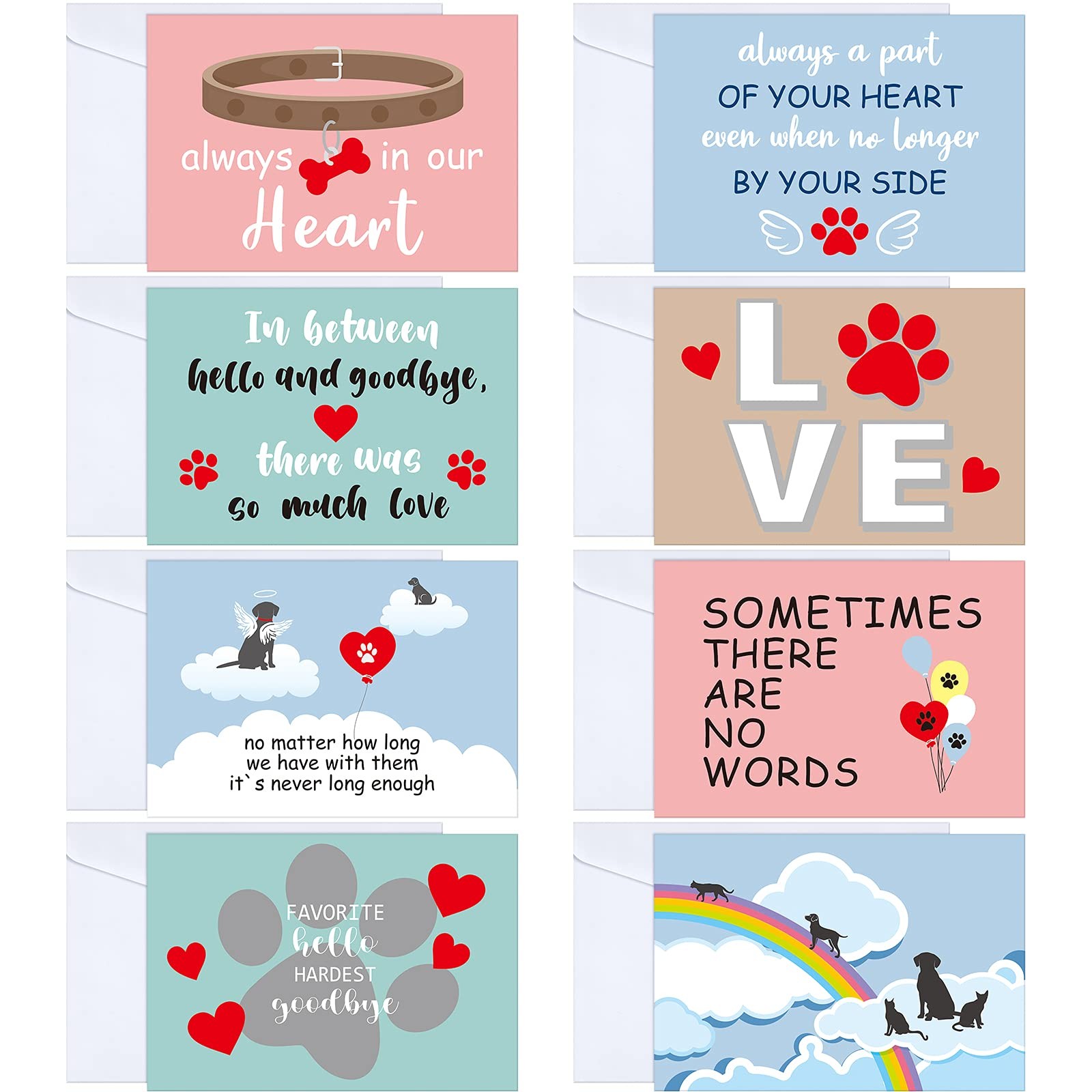 Fainne 16 Sets Pet Sympathy Cards Dog Condolences 3.94 x 5.91 inches, red