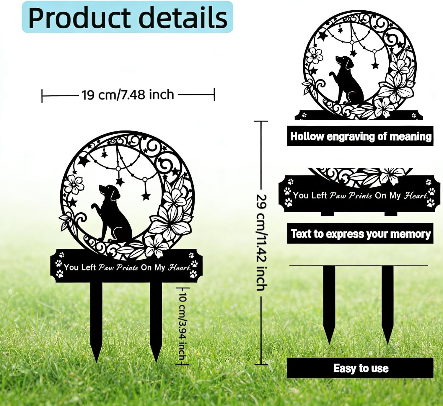 Dog Grave Marker Memorial,Metal Pet Grave Decorations for Cemetery,Dog