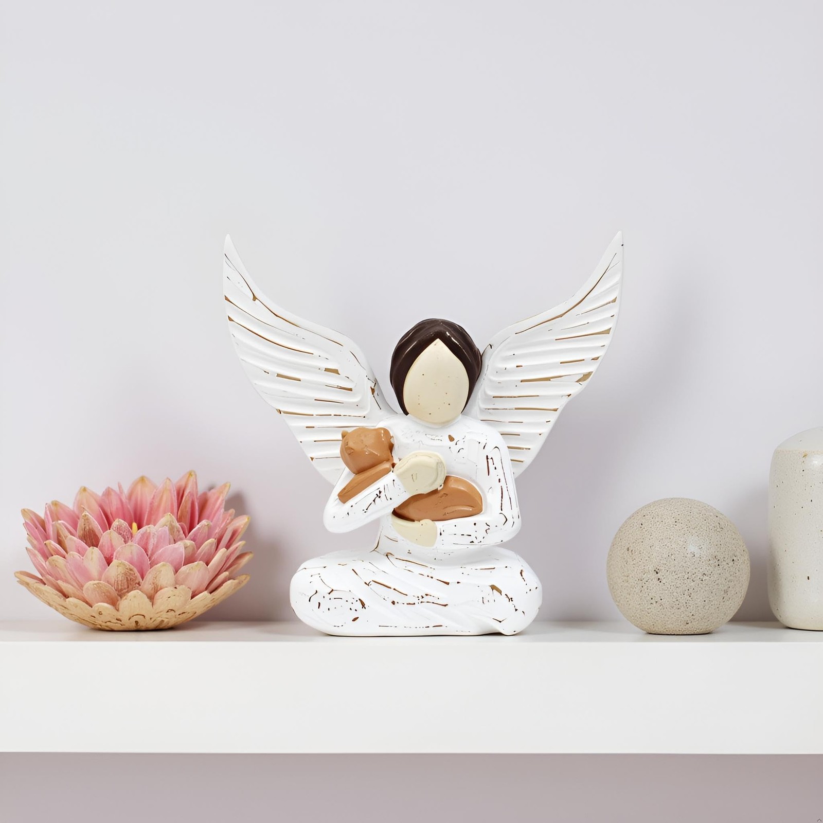 Wooden Angel Figurine Sculpted Handcrafted Figure–Rustic Vintage Pet Memor