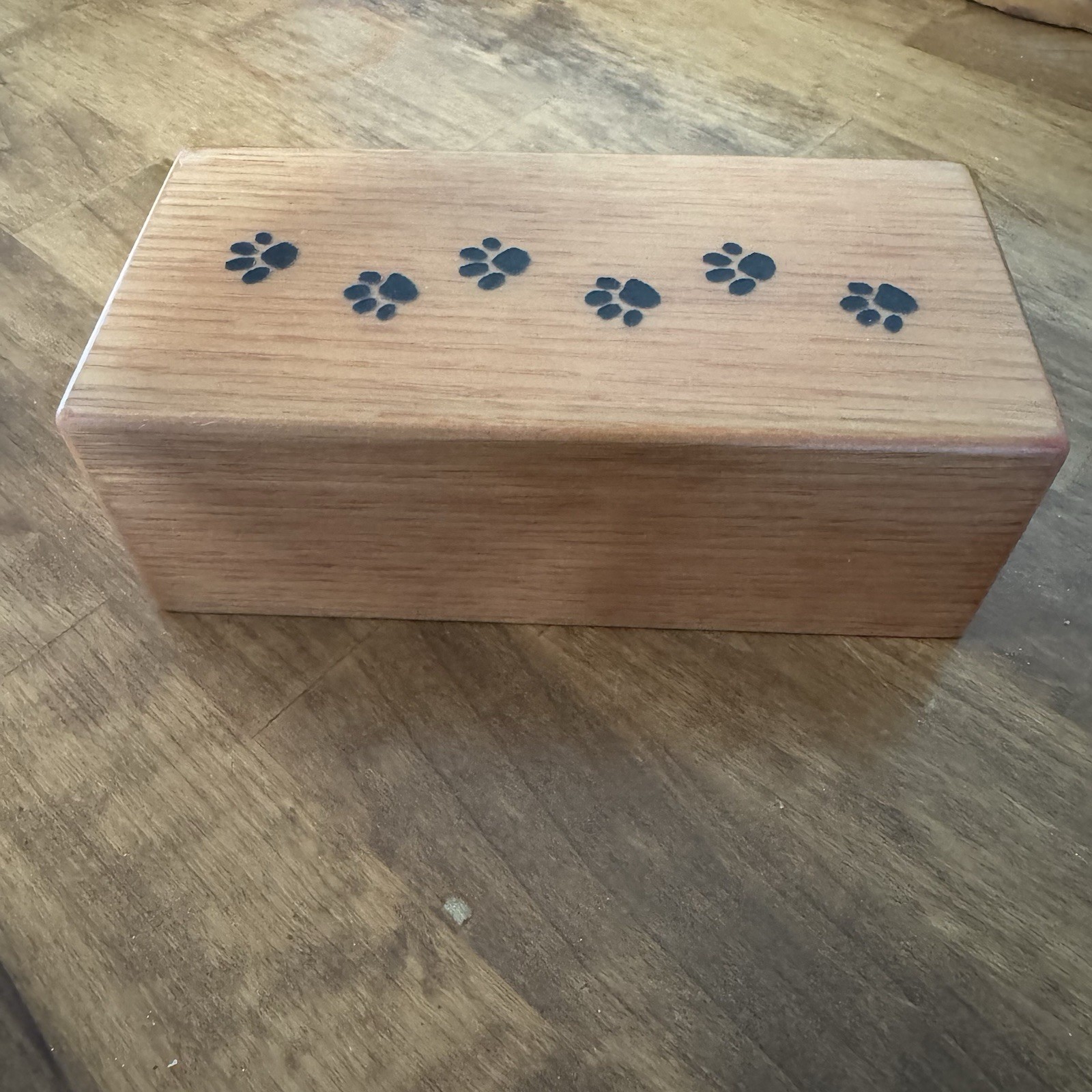 Pet Cremation Urn Inlay Paw Print Wood Box Cat Dog Ashes Memorial Chest 8”