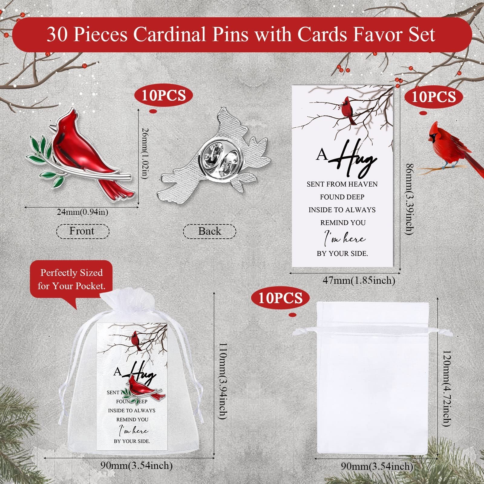 SATINIOR Set of 10 Cardinal Pins Funeral Favors Red Cardinal Brooch Memorial …