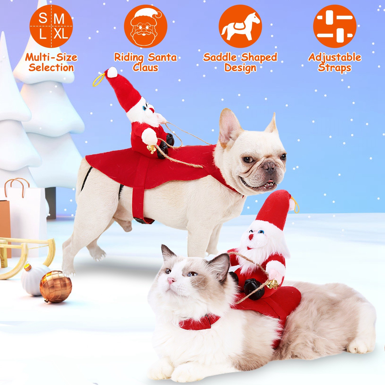 S-M-L-XL Options — 1Pc Pet Christmas Costumes Red Winter Coat For Dog Riding Sa