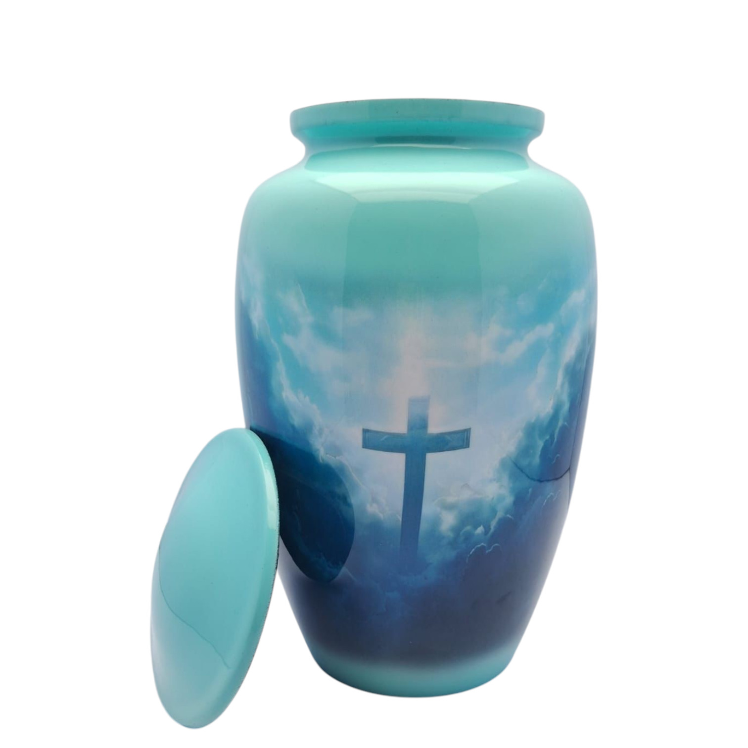 Green Christian Cremation Memorial Urn Cross Adult Funeral Ashes Urns Vase w/Bag