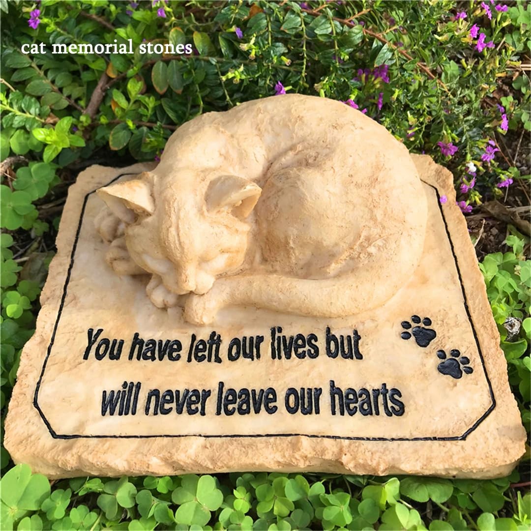 Cat Memorial Stones Grave Markers with A Sleeping Cat Statue on The Top – Cat…