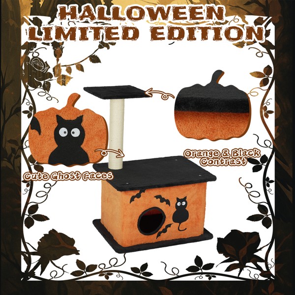 Halloween Cat Tree, Cat Tower Cat Tree For Indoor Cats With Spacious Cat Condo,