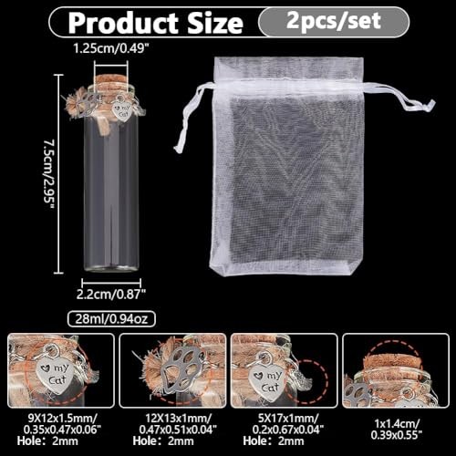 Pet Hair Memorial Bottle – Mini Transparent Keepsake with Heart – 2 Pcs
