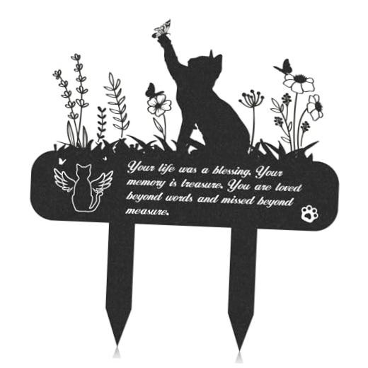 Pet Grave Markers – Metal Memorial Plaque, Waterproof Cemetery Stakes, Pet Cat