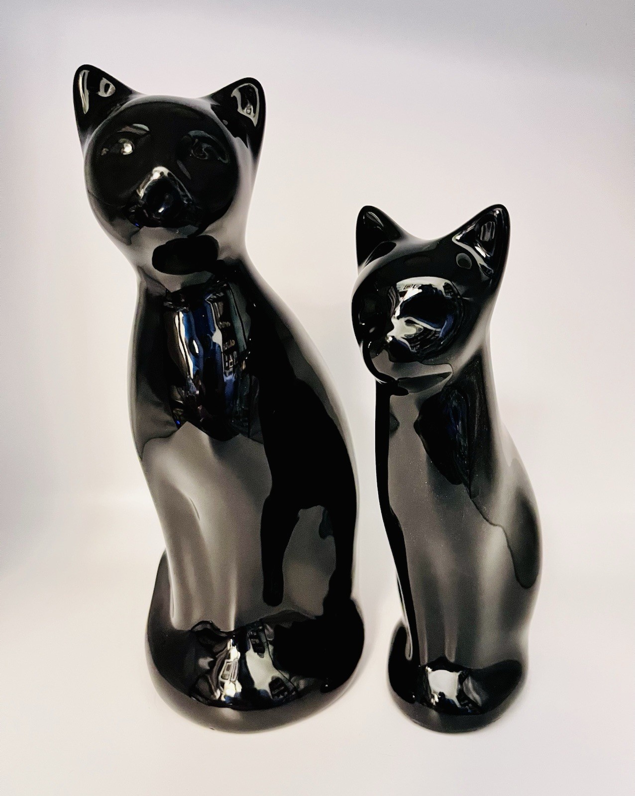 2 Black Cat Cremation Urns Pet Memorial Statues Vintage Large & Modern Small