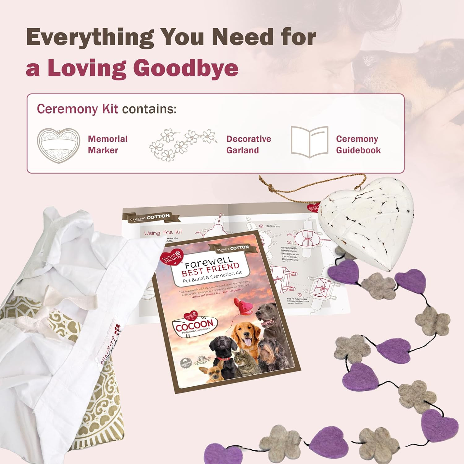 Cocoon® – Eco-Friendly Pet Burial & Cremation Ceremony Kit (Classic Cotton)- Cas