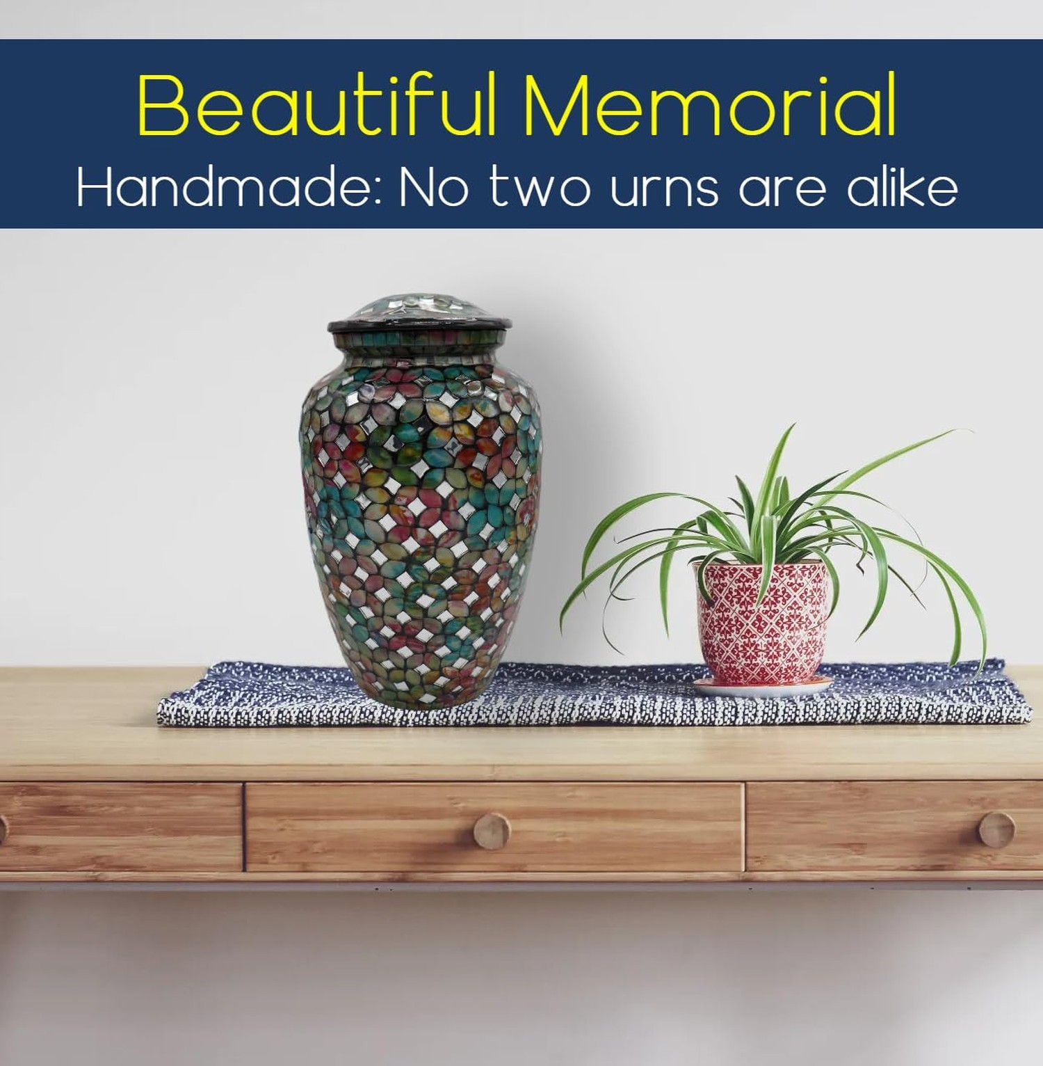 Mosaic Glass Cremation Urn – Hand Made Funeral Urn for Human Ashes – Large Ad…