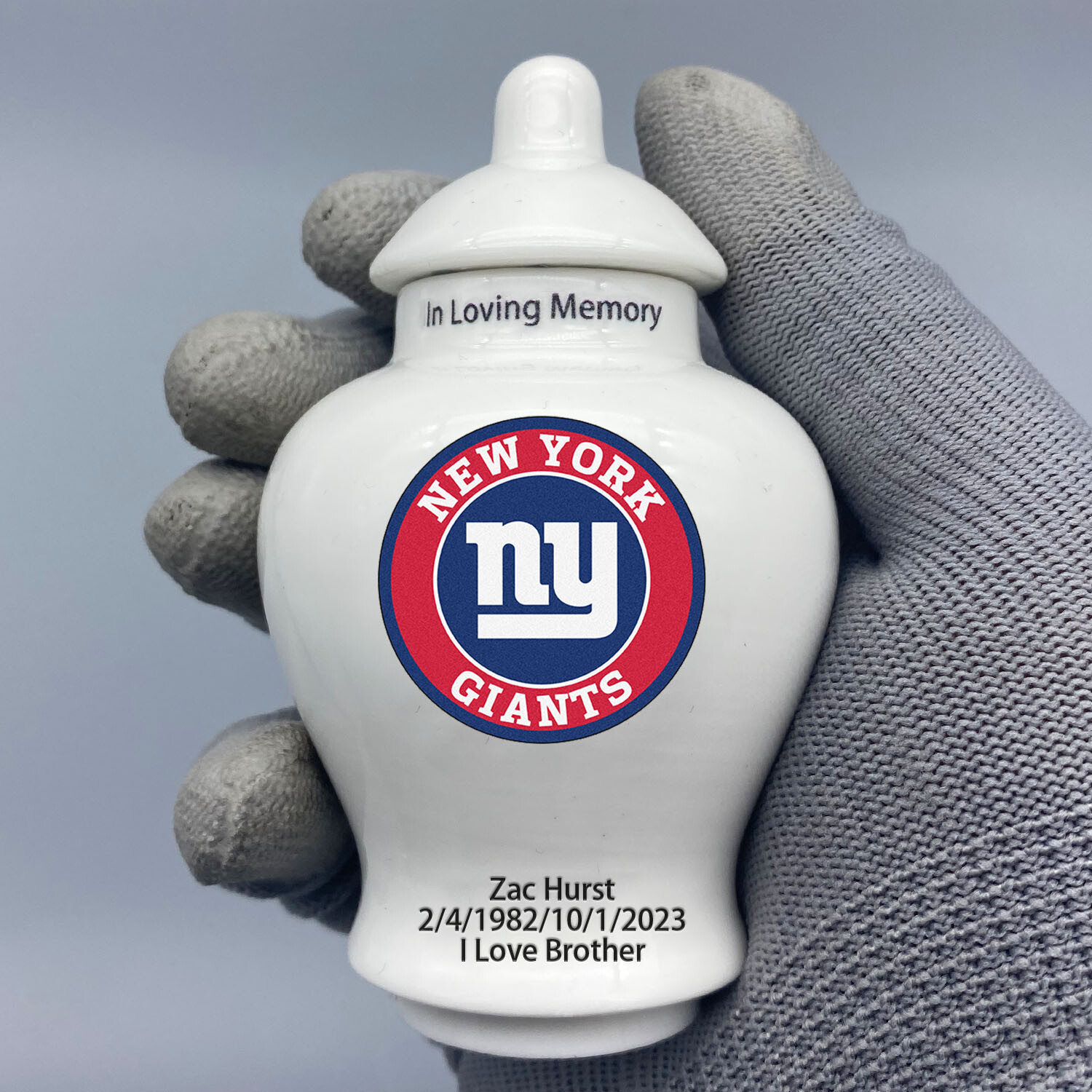 Ceramic Mini Urn for New York Giants Football Theme, Custom Text & Number