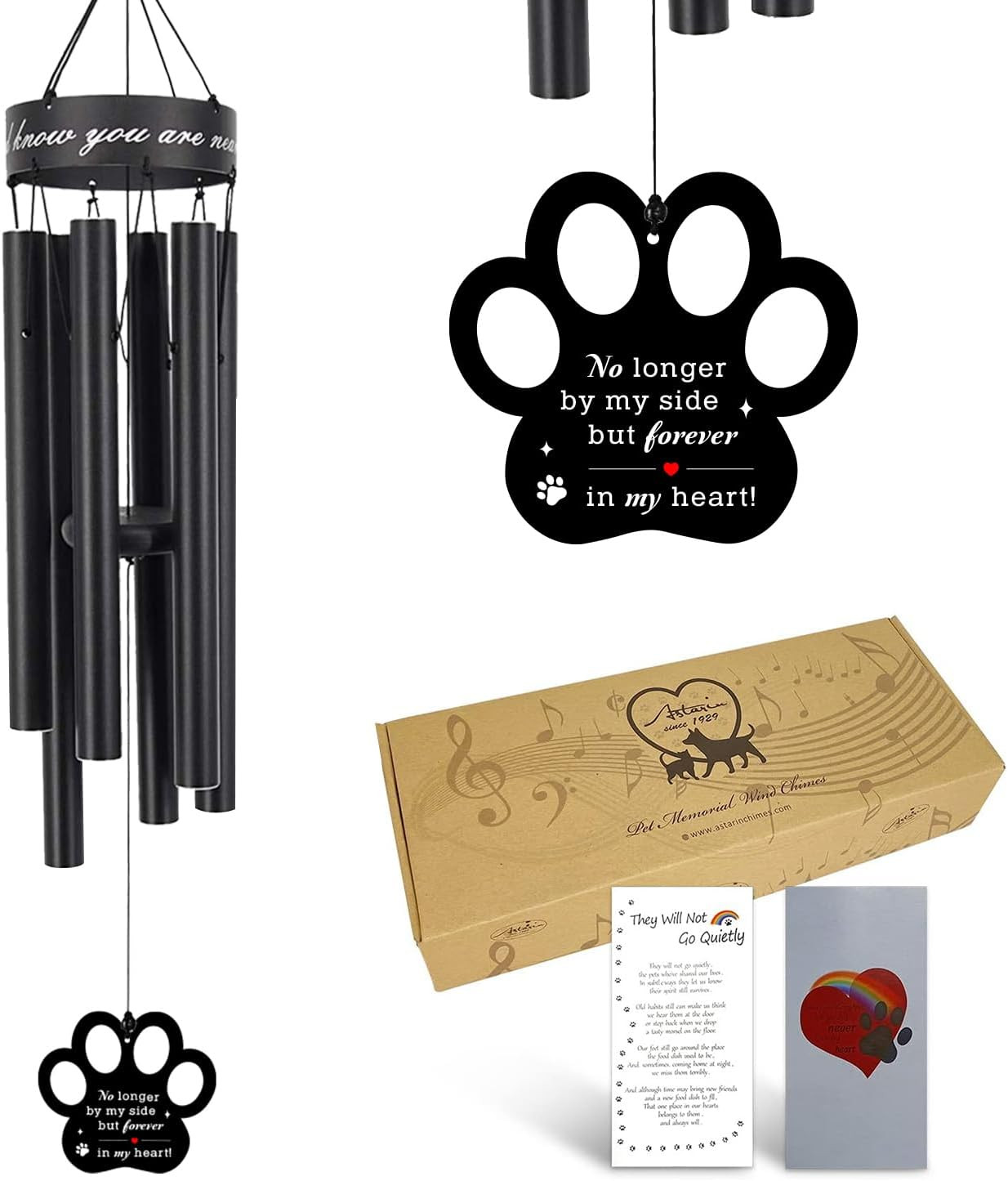 Pet Memorial Wind Chime, 30 Inches Paw Print Pet Remembrance Gift to Honor and R