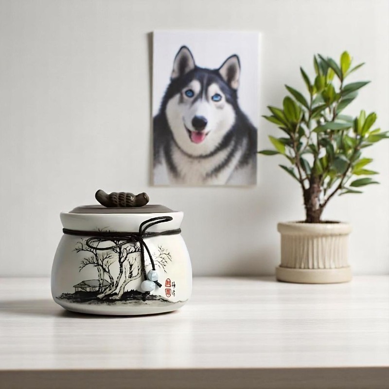 Tranquil Grove Pet Urn for Ashes – Hand-Painted Ceramic Memorial Jar for Dogs
