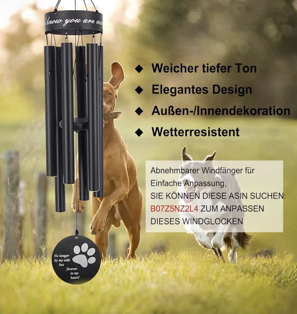 Pet Memorial Wind Chime 30” Paw Print Dog Cat Sympathy Gift Outdoor Decor