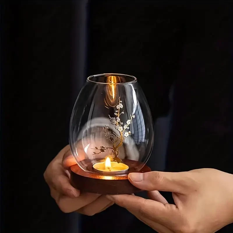 Gentle Light Memorial – Glass Candle Holder with Wooden Base