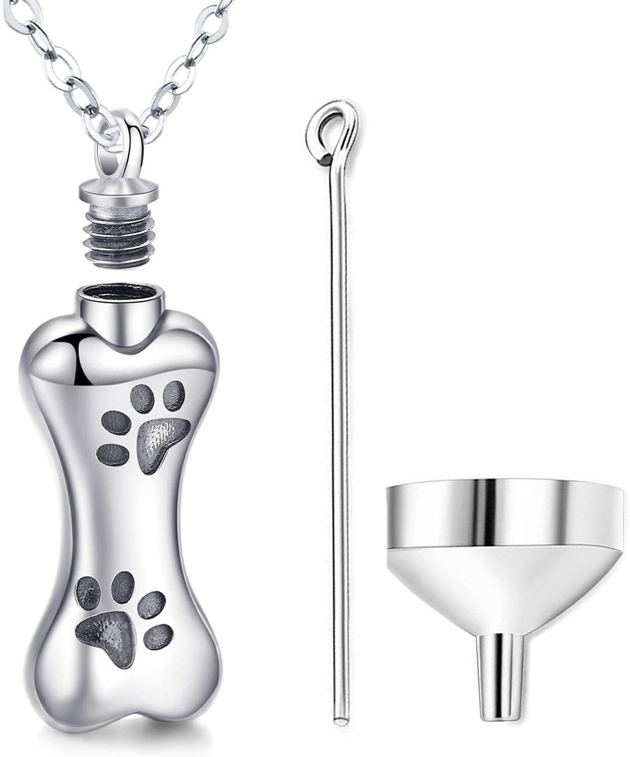 Unique Paw and Bone Urn Necklace for Pets – 925 Sterling Silver Keepsake Jewelry