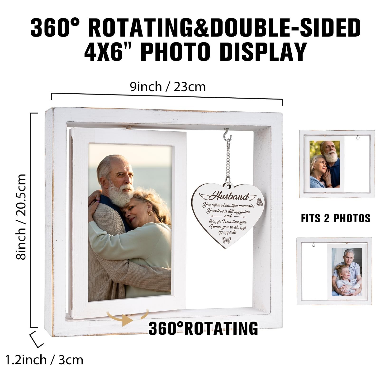 Vetbuosa Husband Memorial Picture Frame, Rotating 4×6 Photo Frame, Vintage St…