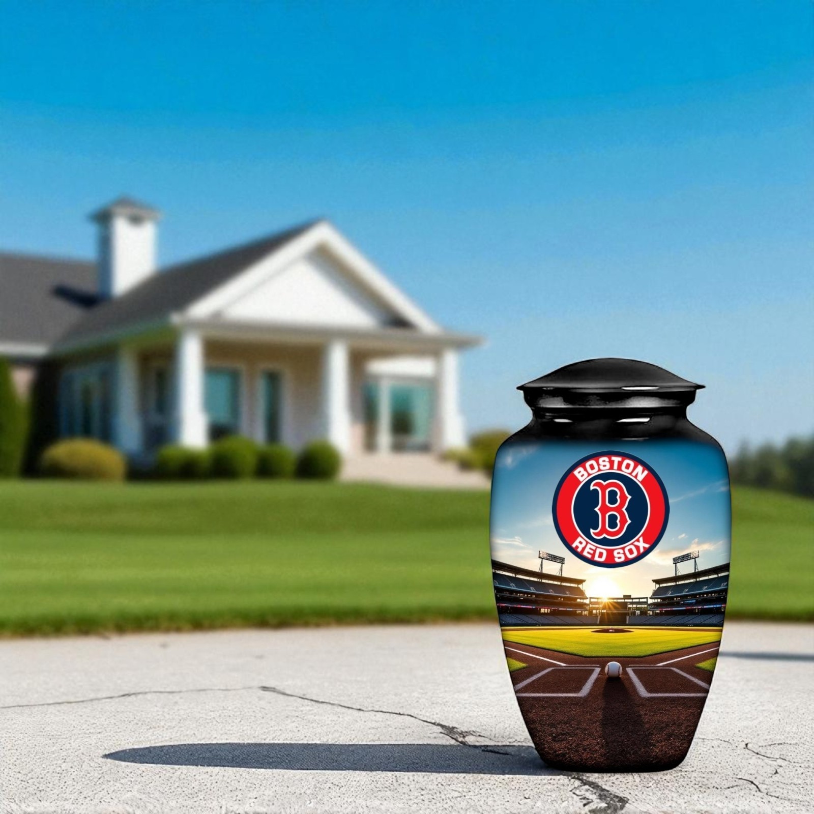Black Large Baseball Theme Boston Red Sox Cremation Urn Adult Human Ashes w/Bag